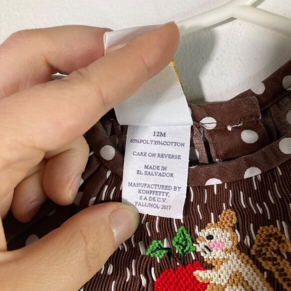 Toddler‎ Girls Smocked Giraffe Embroidered Dress Polka Dots Squirrel Apple12M - Picture 5 of 5